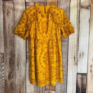 Sézane Nicole Dress Saffron Embroidered Eyelet Fall Cottagecore Size 38 (US 6)